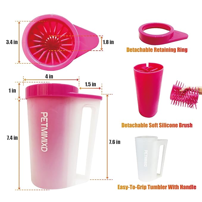 Dog Paw Cleaner for Dogs,Dog Paw Washer with Handle,Portable Pet Paw Cleaner,Large,9 in, Pink