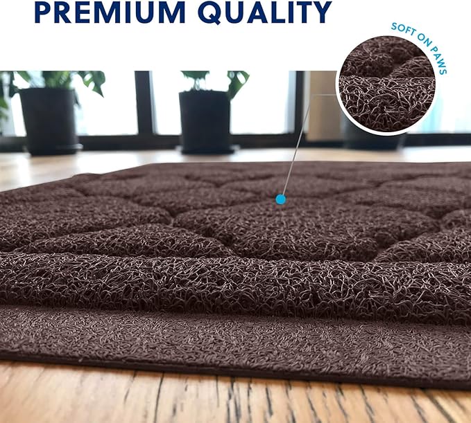 WePet Cat Litter Box Mat, Kitty Premium PVC Pad, Durable Trapping Rug, Phthalate Free, Urine-Resistant, Scatter Control, L 35 x 23 Inch, Brown