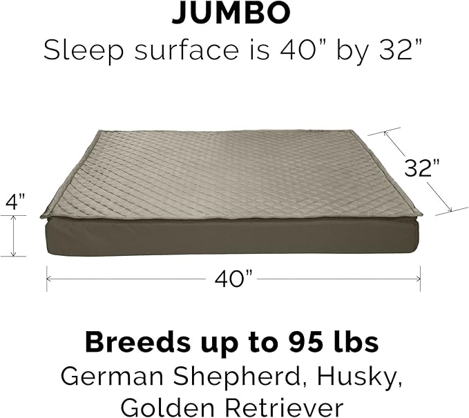 Furhaven Water-Resistant Cooling Gel Dog Bed for Large Dogs w/ Removable Quilt Top & Washable Cover, For Dogs Up to 95 lbs - Indoor/Outdoor Quilt Top Convertible Mattress - Dark Sage, Jumbo/XL