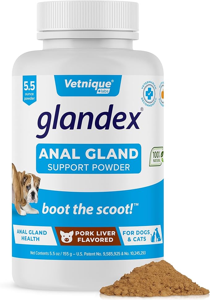 Glandex Dog Fiber Supplement Powder for Anal Glands with Pumpkin, Digestive Enzymes & Probiotics - Vet Recommended Healthy Bowels and Digestion - Boot The Scoot (Pork Liver, 5.5oz Powder)