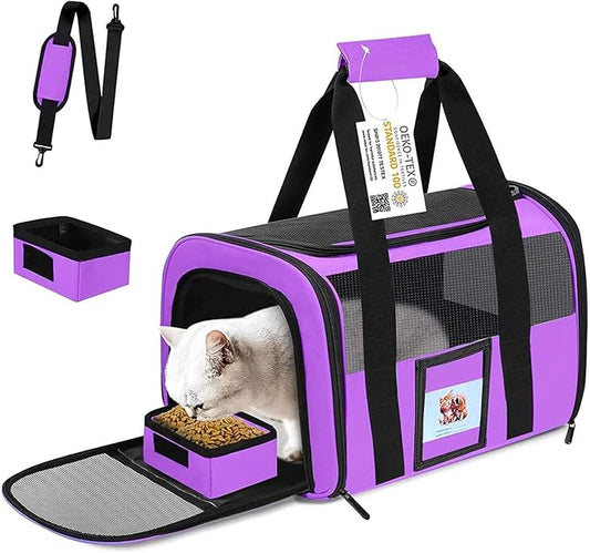 Extra Large Pet Carrier 20 lbs+, Soft Sided Cat Carriers for Large Cats Under 25 lbs, Folding Big Dog Carrier 20"x13"x13", Cat Carrier for 2 Cats Travel Carrier -Large- Purple