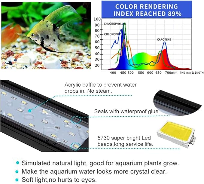 KZKR LED Aquarium Light 60-72 Inch Foldable Adjustable Fish Tank Light Hood Lamp for Freshwater Saltwater Marine Blue and White Decorations Light 5-6ft 150cm - 180cm