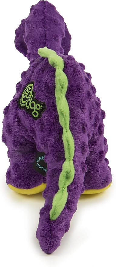 goDog Dinos Bruto Squeaky Plush Dog Toy, Chew Guard Technology - Purple, Large