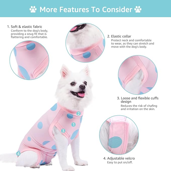 Dog Recovery Suit, Professional Dog Surgery Suit Post Spay, Neuter, Abdominal Surgical Suit for Male Female Dogs Can Pee, Prevent Licking Soft Breathable Cotton Covers Wound (Pink, X-Small)