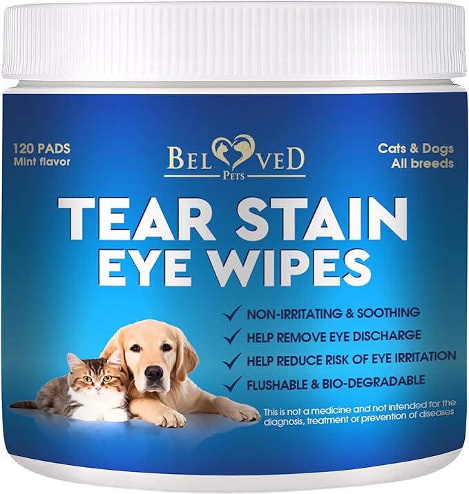 Cat & Dog Eye Wash wipes & Tear Stain Remover, Cleaner | Helps with Pink Eye, Relief Allergies Symptoms, Runny, Dry Eyes - Safe for Small Animals (Eye Wipes)