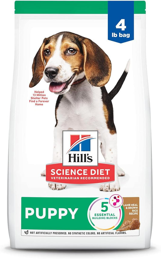 Hill's Science Diet Puppy, Puppy Premium Nutrition, Dry Dog Food, Lamb & Brown Rice, 4 lb Bag