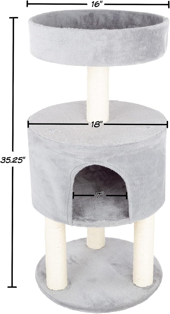 4-Tier Round Cat Tower – Large Cat Condo, Napping Perch, and 4 Sisal Rope Scratching Posts – Cat Tree for Indoor Cats by PETMAKER (Gray)