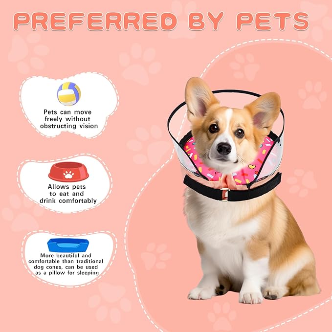 Dog Cone,Dog Surgery Collar,Dog Cones for Small Medium Large Dogs,Inflatable Cone for Dogs, Pink Doughnut Dog Cone Collar, Does not Impede Vision Dog Recovery Collar