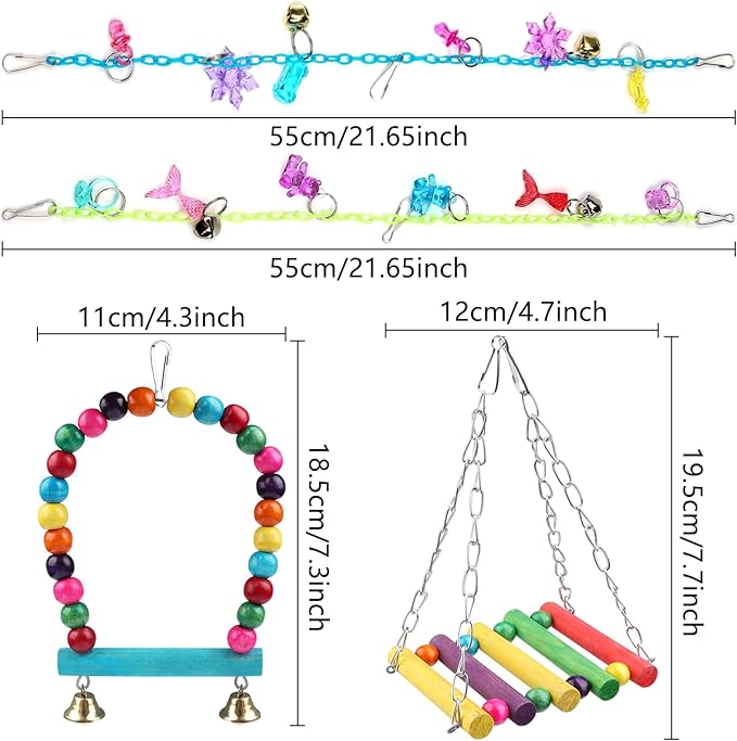 Bird Parakeet Toys, 10 pcs Swing Hanging Standing Chewing Toy, Hanging Bell Pet Bird Cage Colorful Toys for Parakeets, Cockatiel, Parrot, Budgerigar, PietyPet