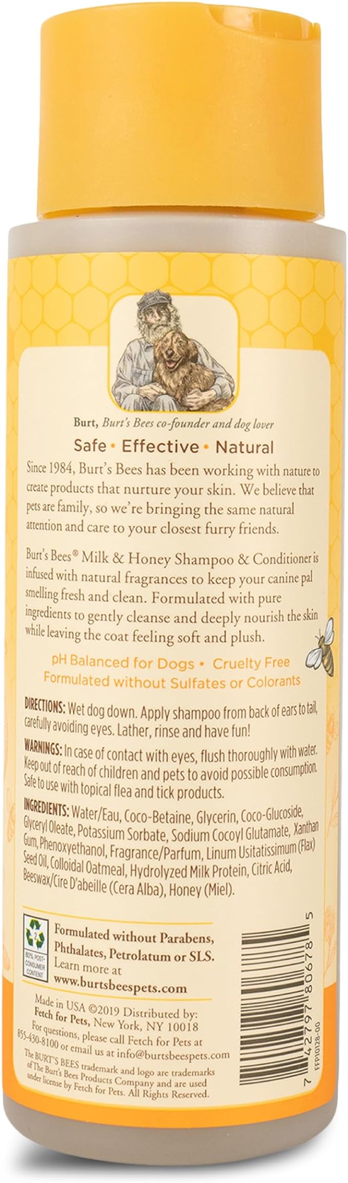 Burt's Bees for Pets Milk and Honey Shampoo and Conditioner for Dogs, Naturally Derived Ingredients, Cruelty Free, Formulated without Sulfates and Parabens, pH Balanced for Dogs, 12 Fl Oz