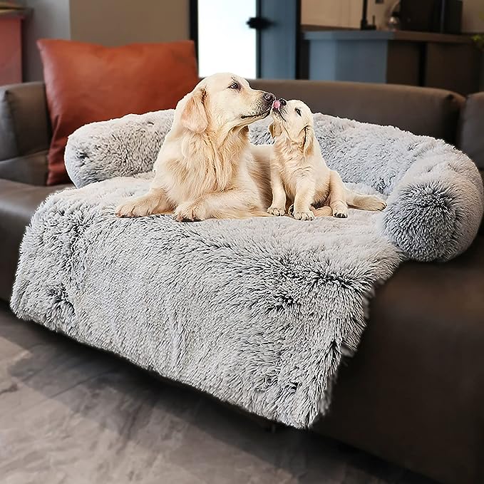 Tinaco Luxurious Calming Dogs/Cats Bed Mats, Washable Removable Couch Cover, Plush Long Fur Mat, Waterproof Lining, Perfect for Small, Medium and Large Pets (Gradient Gray, XL)