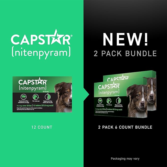 Capstar (nitenpyram) for Dogs, Fast-Acting Oral Flea Treatment for Dogs over 25+ lbs, Vet-Recommended Flea Medication Tablets Start Killing Fleas in 30 Minutes, 12 Doses