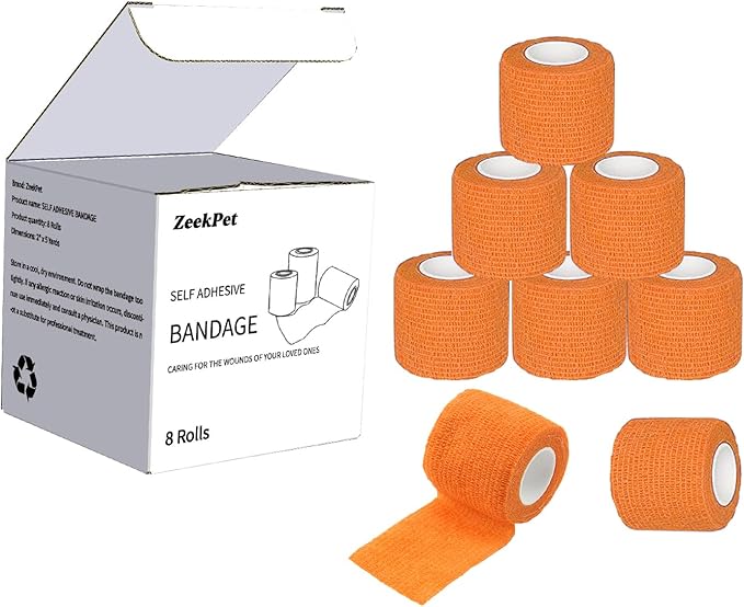 Self Adhesive Bandage Wrap, Medical Tape in First Aid Kit Cohesive Bandage Wrap for Sport & Athletic,and Wound Care for Animals Such as Cats, Dogs, and Horses 2" x 5 Yards 8 Rolls (Orange)