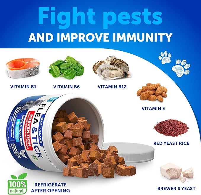 Flea Treatment for Cats - Flea and Tick Prevention for Cats Chewables - Natural Flea and Tick Supplement for Cats - Oral Flea Pills for Cats - All Breeds and Ages - Made in USA