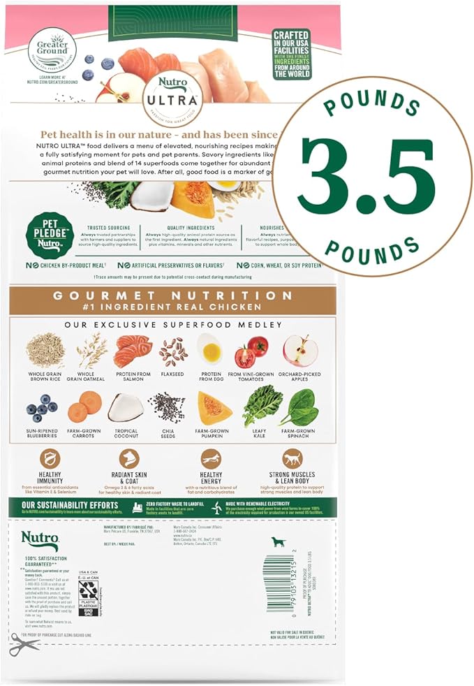 Nutro Ultra Adult Toy Breed Dry Dog Food, Trio of Proteins from Chicken, Lamb and Salmon, 3.5 lb. Bag