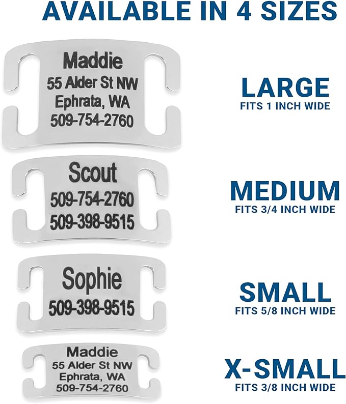 GoTags Slide-On Pet ID Tags, Personalized Dog and Cat Collar Tags, Silent, No Noise Tags Made of Stainless Steel, Custom Engraved