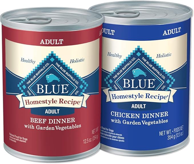 Blue Buffalo Homestyle Recipe Natural Adult Wet Dog Food, Chicken & Beef 12.5-oz cans (24 count- 12 of each flavor)