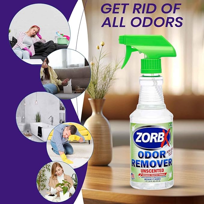 ZORBX Unscented Odor Eliminator for Strong Odor - Used in Hospitals & Healthcare Facilities | Advanced Trusted Formula, Fast-Acting Odor Remover Spray for Dog, Cat, House & Carpet (16 Oz.)