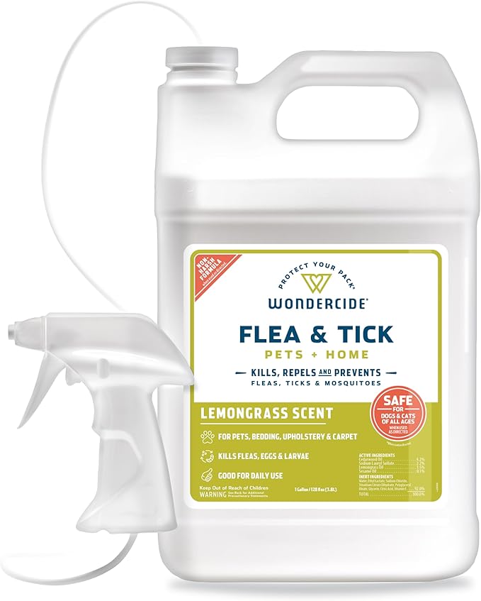 Wondercide - Flea, Tick & Mosquito Spray for Dogs, Cats, and Home - Flea and Tick Killer, Control, Prevention, Treatment - with Natural Essential Oils - Pet and Family Safe - Lemongrass 128 oz