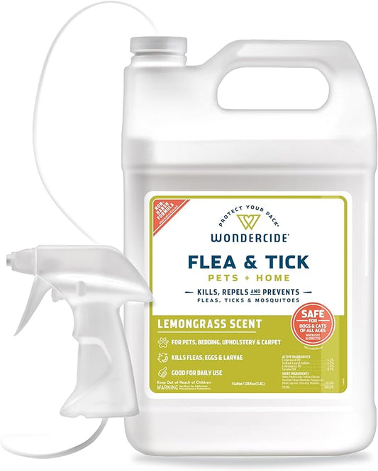 Wondercide - Flea, Tick & Mosquito Spray for Dogs, Cats, and Home - Flea and Tick Killer, Control, Prevention, Treatment - with Natural Essential Oils - Pet and Family Safe - Lemongrass 128 oz