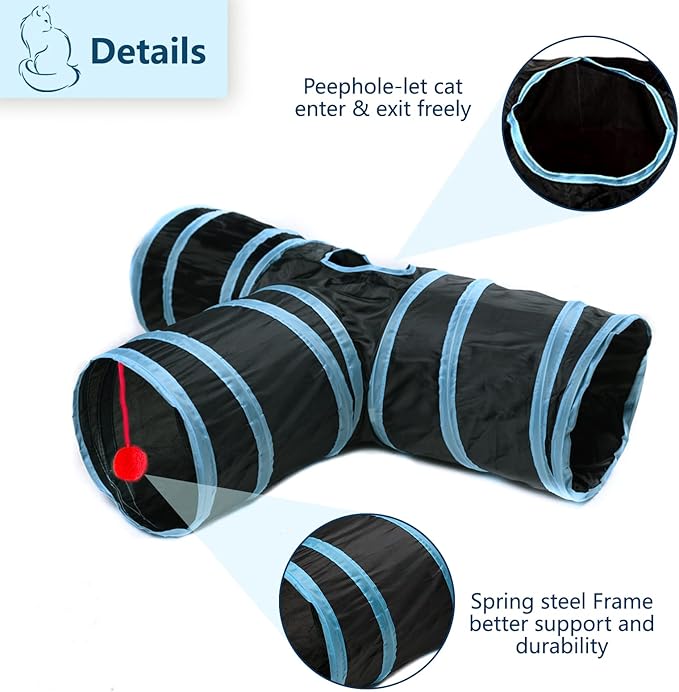 Cat Tunnel, Collapsible Tube with 1 Play Ball Kitty Toys, 3 Ways Cat Tunnels for Indoor Cats, Puppy, Kitty, Kitten, Rabbit