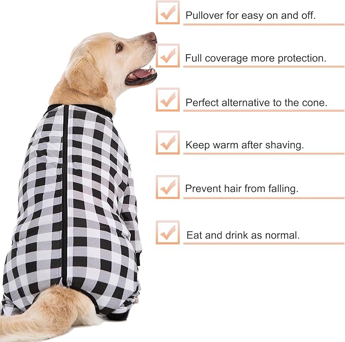 Dog Recovery Suit Full-Zipper After Post-Surgery Large Medium Dogs, Dog Bodysuit for Prevent Licking& Chewing Wounds Onesies Cone Alternative (Black, 4X-Large)