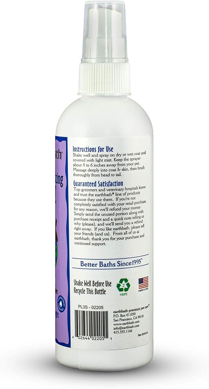 earthbath, Lavender 3-in-1 Dog & Puppy Deodorizing Spritz - Dog Odor Eliminator for Strong Odor, Cruelty-Free Dog Cologne, Dog Wash Spray, Made in USA, Dog Bathing Supplies - 8 Oz (1 Pack)