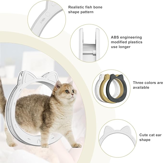 Large Cat Door Interior Door, No-Flap Cat Door for Interior Door, Pet Door for Cats, Easy DIY Setup, No Training, Up to 22 LBS, Easy to Install(Snow White)