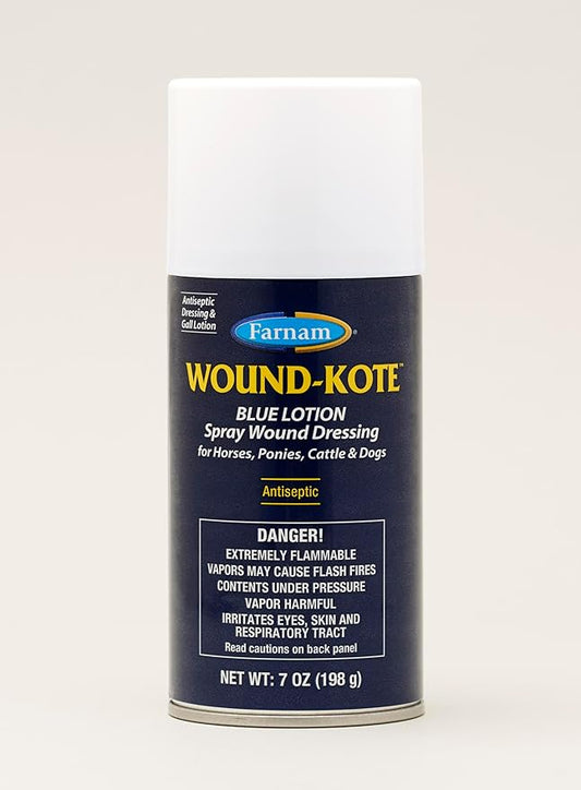 Farnam Wound-Kote Blue Lotion Spray Horse Wound Care for use on Horses and Dogs, Antiseptic Properties, for Minor Wounds, Cuts and Sores, 7 Oz.