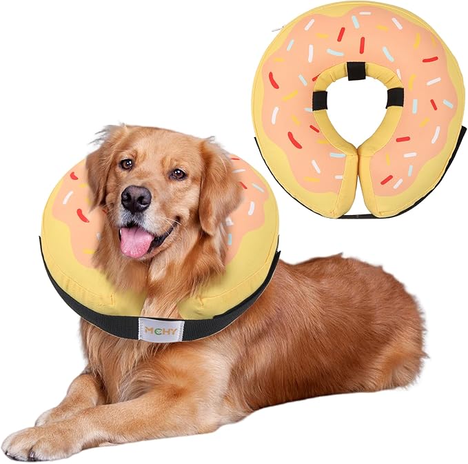 Waterproof Inflatable Dog Cone,Adjustable Recovery Collar for Dogs After Surgery,Prevent from Biting & Scratching,Not Block Vision (Donut Yellow L)