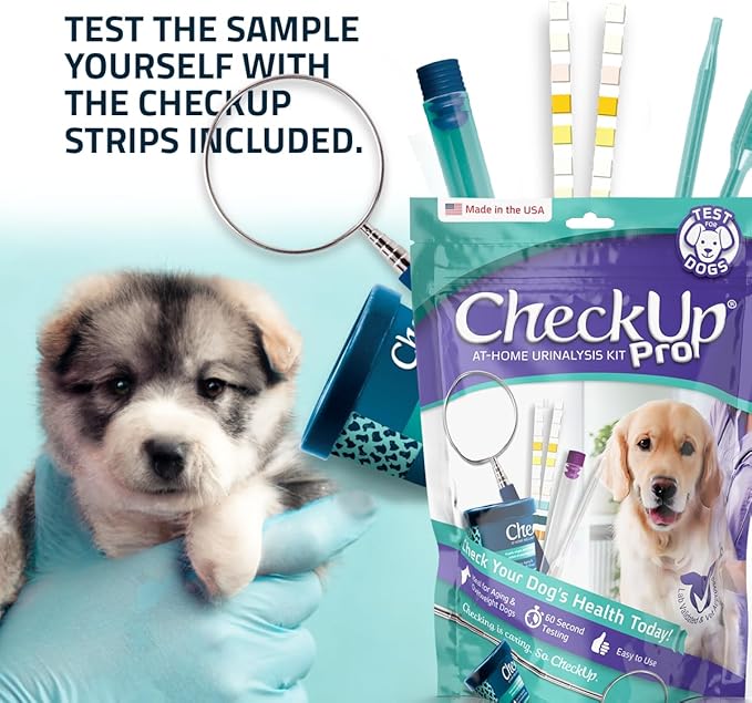 CheckUp Pro at Home Wellness Test for Dogs | Telescopic Pole, Cup, 2 Strips | Early Detection of 10 Health Indicators | pH, Protein, Urobilinogen, Glucose, Bilirubin, Ketone, S-Gravity, Blood in urine