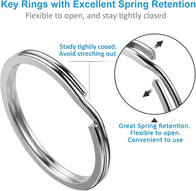 Split Key Ring Circle Assorted, Round Keyring Durable 5 Sizes (1/2 inch, 3/4 inch,1 inch, 1.25 inch, 1.38 inch)