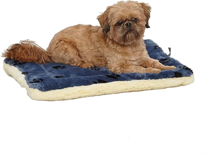 MidWest Homes for Pets Reversible Paw Print Pet Bed in Blue / Cream, Dog Bed Measures 23.5L x 17W x 2.8H for Small Dogs, Machine Wash