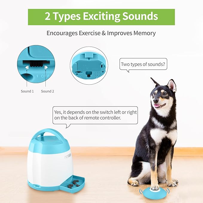 PETGEEK Automatic Dog Feeder Toy, Interactive Dog Puzzle Toys Treat Dispensing, Electronic Dog Food Dispenser Remote Control, Safe ABS Material Pet Toy for All Breeds of Dogs, Blue Color