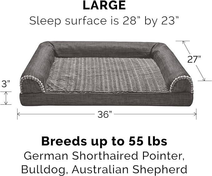 Furhaven Replacement Dog Bed Cover Luxe Faux Fur & Performance Linen Sofa-Style, Machine Washable - Charcoal, Large