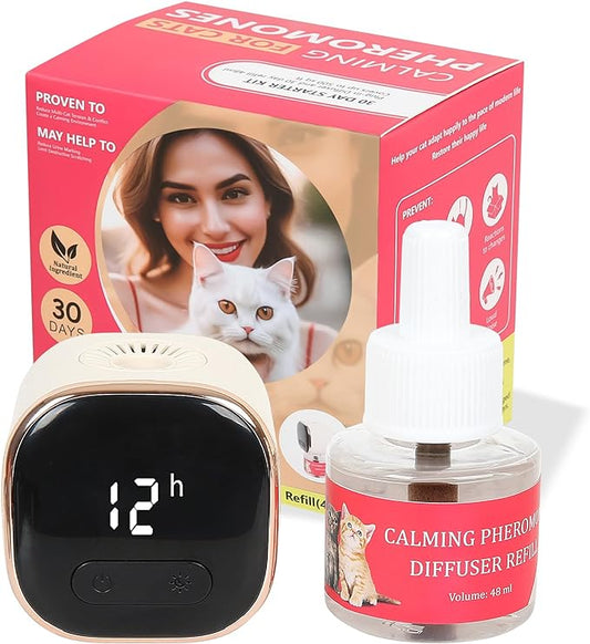 HEELE Cat Pheromone Calming Diffuser Anxiety Relief Cat Calming Diffuser 30 Days Refill Cat Pheromone Diffuser with Timing Function, Reduce Fighting and Scratching Calm Relaxing 48ml