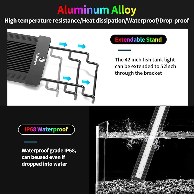 LED Aquarium Light, 24/7 Mode Fish Tank Light Full Spectrum Aquarium Plant Light, 55 W Aquarium Light Bar with Timer Extendable Bracket, Adjustable Brightness for 42-52 inch Fish Tank