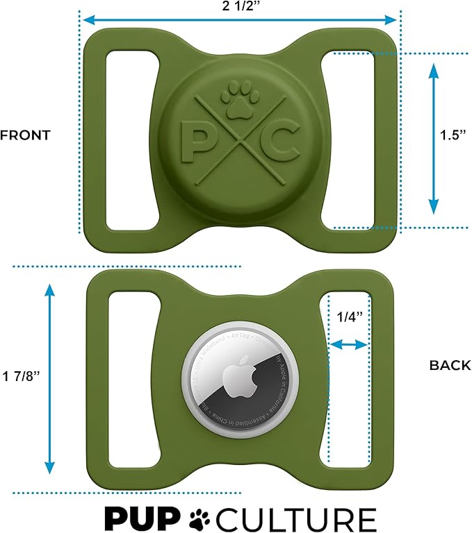 Pup Culture AirTag Dog Collar Holder, Extra-Durable, Lightweight, and Protective AirTag Case for Dog Collar - Track Your Pet Using an Apple AirTag - Dog Collar AirTag Holder- Green 1.5 Inch Collar
