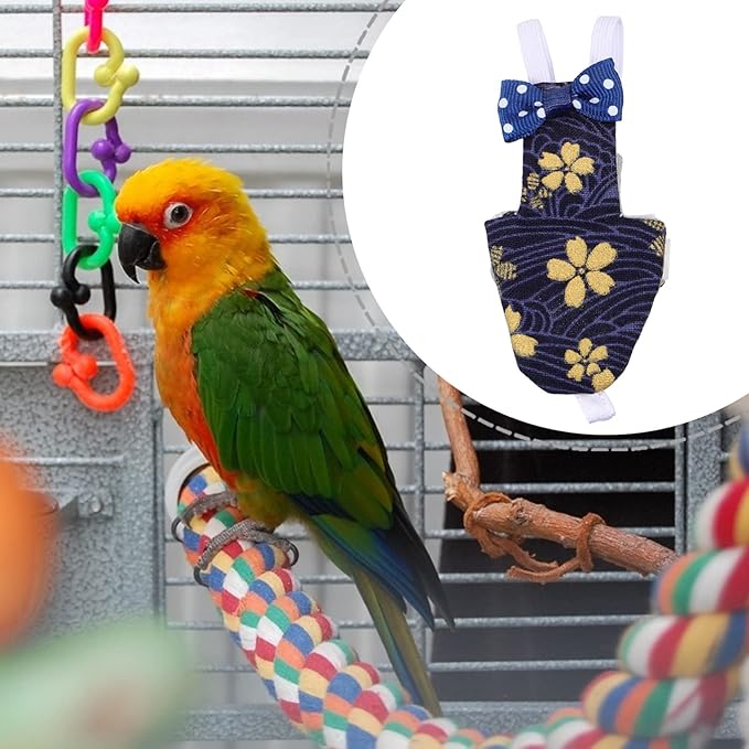 Bird Diaper - Bird Flight Suit Washable Bird Clothes Pigeon Pants Parrot Clothes Protective Parrots Nappy with Leash Hole for Parakeet Cockatiel Budgie