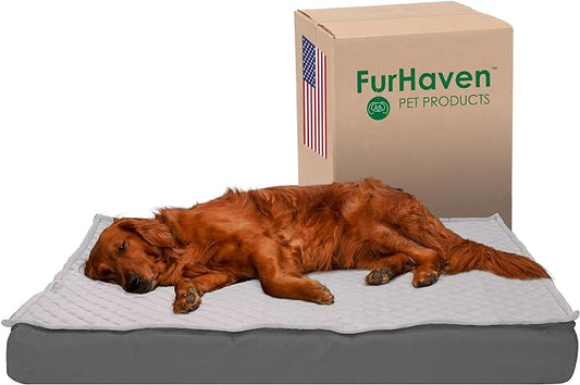 Furhaven Water-Resistant Orthopedic Dog Bed for Large Dogs w/ Removable Quilt Top & Washable Cover, For Dogs Up to 95 lbs - Indoor/Outdoor Quilt Top Convertible Mattress - Gray, Jumbo/XL