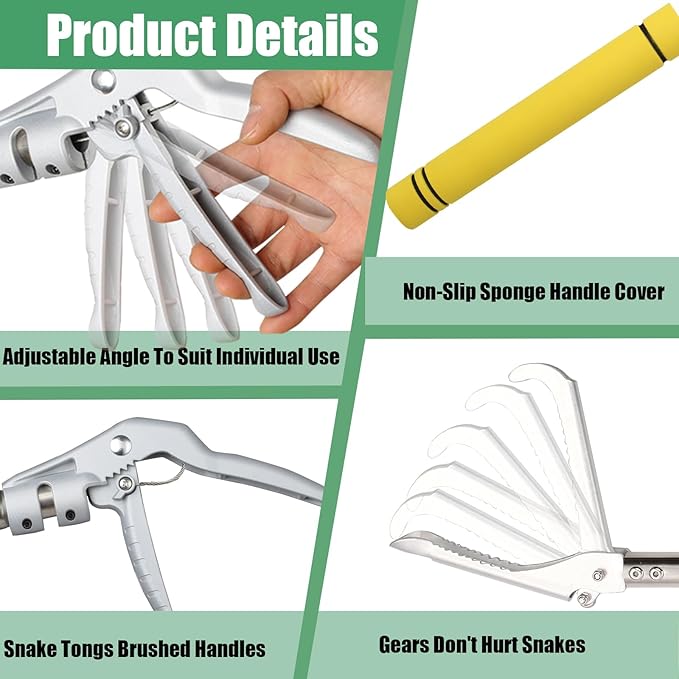 Snake Grabber Tool, Snake Catcher Grabber Tongs 69 Inch Reptile Tongs Adjustable Length Long Reach Grabber Stainless Steel Sponge Handle Rattle Snake Catcher Wide Jaw.(Yellow)