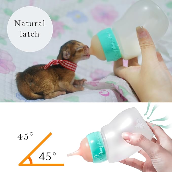 Doggiema Kitten Feeder Bottle, Silicone Feeding Nipple and Syringes for All Breed of Kittens and Other Animals (150ml Bottle+2 Sizes Nipple(S/M)+1 Syringe)