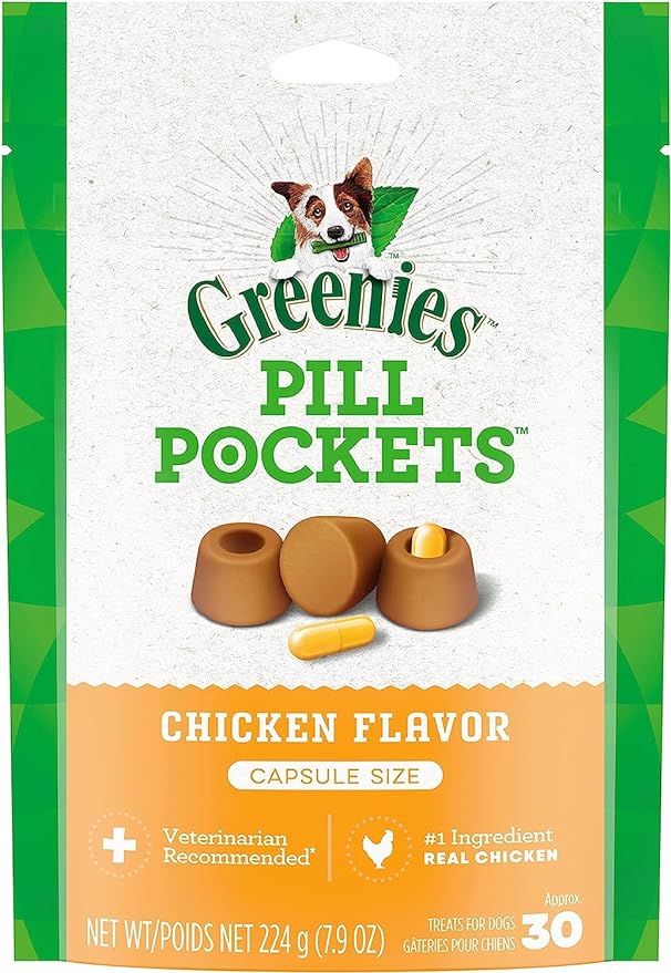 Greenies Pill Pockets for Dogs Capsule Size Natural Soft Dog Treats, Chicken Flavor, (6) 7.9 oz. Packs (180 Treats)