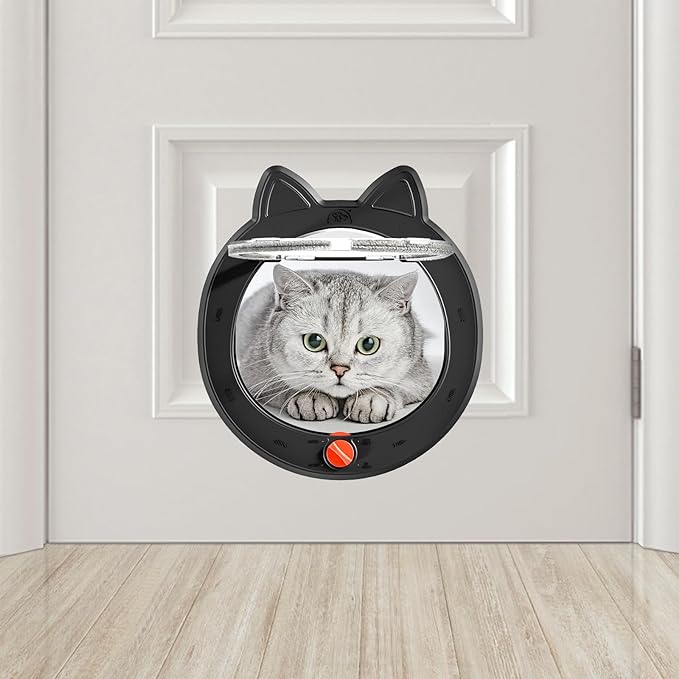 Pet Door, Cat Door for Interior Exterior Doors, 7.5" x 7.5" Inner Frame, 4-Way Locks, for Cats and Small Dogs, Easy to Install, Suitable for Interior and Exterior Doors, Black