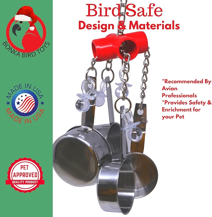 Bonka Bird Toys Clacker Colorful Durable Stainless Steel Pullable Parrot Macaw African Grey Cockatoo (Single Clacker, Red)