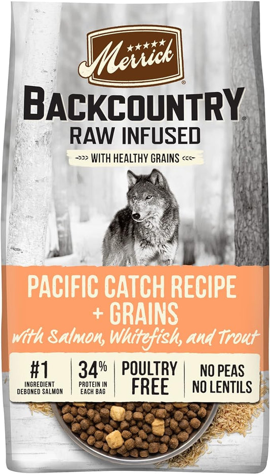 Merrick Backcountry Raw Infused Dry Dog Food Pacific Catch Recipe with Healthy Grains, Freeze Dried Dog Food - 20 lb. Bag