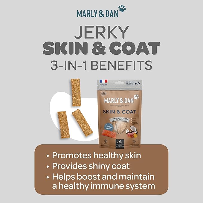 Marly & Dan Baked Salmon Jerky Snack Bar for Dogs with Sweet Potato and Coconut - Tasty Treats Dogs Love, Naturally Healthy & Functional Skin & Coat Recipe, Rich in Omega 3/6, 6 oz