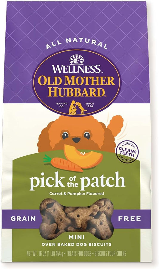 Wellness Old Mother Hubbard Pick of the Patch Grain Free Natural Dog Treats, Crunchy Oven-Baked Biscuits, Ideal for Training, Mini Size, 16 ounce bag