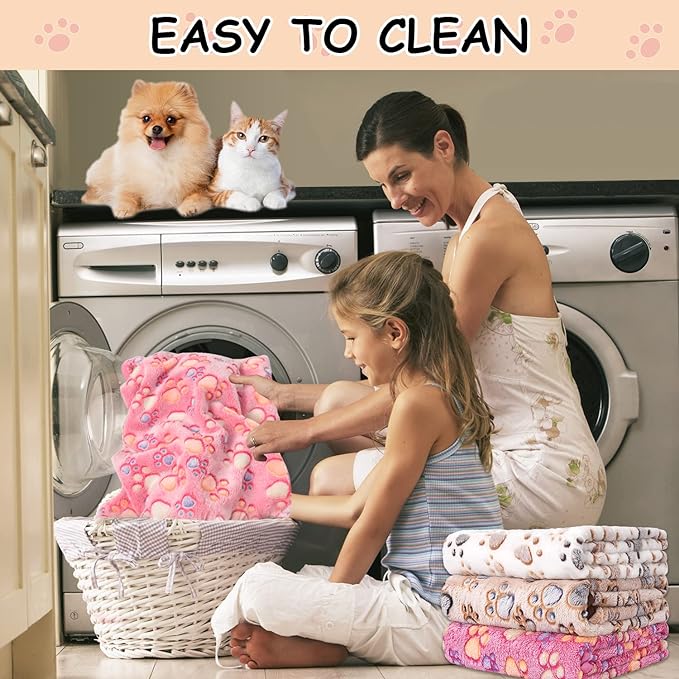 Upgraded Dog Blankets for Large Dogs, 3 Pack Dog Cat Blankets Washable 42" x 32", Soft Pet Mat Throw Cover for Kennel Crate Bed, Cute Paw Pattern, Dog Blanket, Pet Blanket