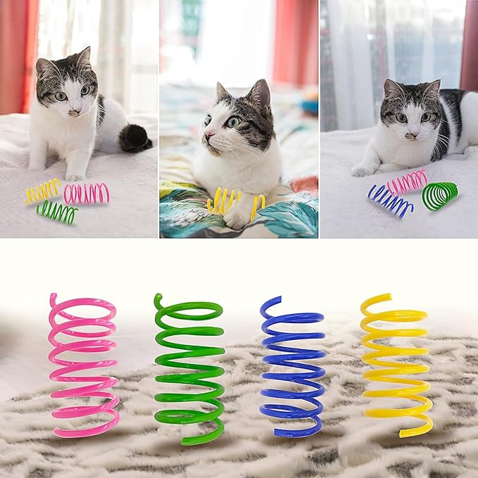 AGYM Cat Springs Toys 60 Packs for Indoor Cats,Colorful & Durable Plastic Spring Coils Attract Cats for Swatting Biting Hunting Interactive Cat Toys